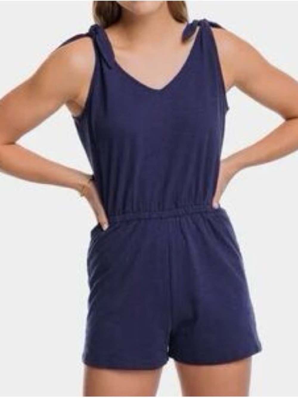 Southern Tide Navy Tie-Shoulder Romper with Elastic Waist EUC